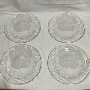 4 Kig Indonesia Crystal Clear Embossed Floral 10" Dinner Plates